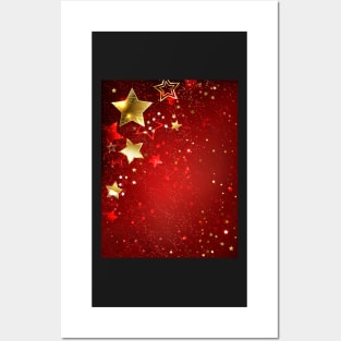 Gold Stars on a Red Background Posters and Art